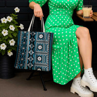 Fiji Masi Tapa Pattern Blue Tote Bag - Polynesian Pride