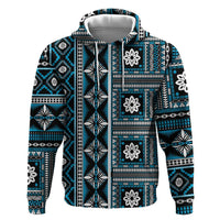 Fiji Masi Tapa Pattern Blue Zip Hoodie - Polynesian Pride