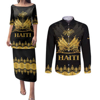 Haiti Neg Marron Gold Couples Matching Puletasi and Long Sleeve Button Shirt Lespwa pa anyen san aksyon