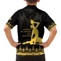 Haiti Neg Marron Gold Family Matching Long Sleeve Bodycon Dress and Hawaiian Shirt Lespwa pa anyen san aksyon LT01 - Polynesian Pride