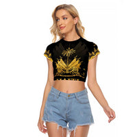 Haiti Neg Marron Gold Raglan Cropped T Shirt Lespwa pa anyen san aksyon LT01 Female Gold - Polynesian Pride