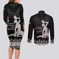Haiti Neg Marron Silver Couples Matching Long Sleeve Bodycon Dress and Long Sleeve Button Shirt Hope is Nothing Without Action LT01 - Polynesian Pride