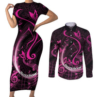 Personalised Survivor Melody Pink Couples Matching Short Sleeve Bodycon Dress and Long Sleeve Button Shirt Breast Cancer Polynesian Pattern LT01 Pink - Polynesian Pride