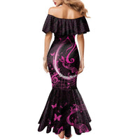 Personalised Survivor Melody Pink Family Matching Mermaid Dress and Hawaiian Shirt Breast Cancer Polynesian Pattern