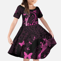 Personalised Survivor Melody Pink Family Matching Off Shoulder Maxi Dress and Hawaiian Shirt Breast Cancer Polynesian Pattern LT01 Daughter's Dress Pink - Polynesian Pride