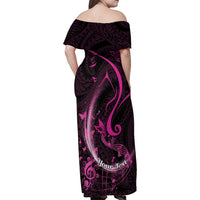 Personalised Survivor Melody Pink Family Matching Off Shoulder Maxi Dress and Hawaiian Shirt Breast Cancer Polynesian Pattern LT01 - Polynesian Pride