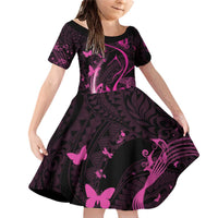Personalised Survivor Melody Pink Family Matching Off Shoulder Short Dress and Hawaiian Shirt Breast Cancer Polynesian Pattern LT01 Daughter's Dress Pink - Polynesian Pride