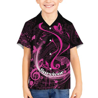 Personalised Survivor Melody Pink Kid Hawaiian Shirt Breast Cancer Polynesian Pattern