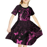 Personalised Survivor Melody Pink Kid Short Sleeve Dress Breast Cancer Polynesian Pattern