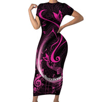 Personalised Survivor Melody Pink Short Sleeve Bodycon Dress Breast Cancer Polynesian Pattern