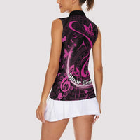 Personalised Survivor Melody Pink Women Sleeveless Polo Shirt Breast Cancer Polynesian Pattern