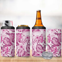 Pink Ribbon Hibiscus Tropical Pattern 4 in 1 Can Cooler Tumbler Breast Cancer