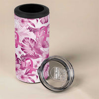 Pink Ribbon Hibiscus Tropical Pattern 4 in 1 Can Cooler Tumbler Breast Cancer