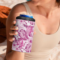 Pink Ribbon Hibiscus Tropical Pattern 4 in 1 Can Cooler Tumbler Breast Cancer
