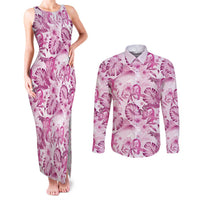 Pink Ribbon Hibiscus Tropical Pattern Couples Matching Tank Maxi Dress and Long Sleeve Button Shirt Breast Cancer LT01 Pink - Polynesian Pride