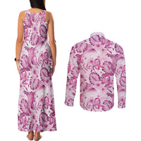 Pink Ribbon Hibiscus Tropical Pattern Couples Matching Tank Maxi Dress and Long Sleeve Button Shirt Breast Cancer LT01 - Polynesian Pride
