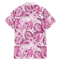 Pink Ribbon Hibiscus Tropical Pattern Family Matching Long Sleeve Bodycon Dress and Hawaiian Shirt Breast Cancer