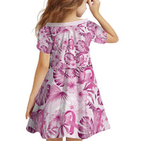 Pink Ribbon Hibiscus Tropical Pattern Family Matching Off Shoulder Maxi Dress and Hawaiian Shirt Breast Cancer