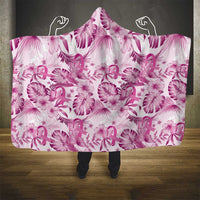 Pink Ribbon Hibiscus Tropical Pattern Hooded Blanket Breast Cancer