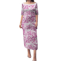 Pink Ribbon Hibiscus Tropical Pattern Puletasi Breast Cancer LT01 Long Dress Pink - Polynesian Pride