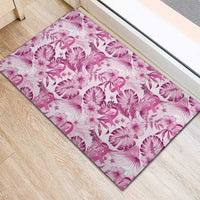Pink Ribbon Hibiscus Tropical Pattern Rubber Doormat Breast Cancer
