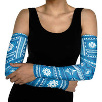 Fiji Masi All Blue Arm Sleeves Tapa Pattern - Polynesian Pride