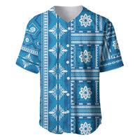 Fiji Masi All Blue Baseball Jersey Tapa Pattern - Polynesian Pride