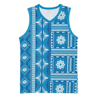 Fiji Masi All Blue Basketball Jersey Tapa Pattern LT01 Unisex Blue - Polynesian Pride
