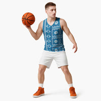 Fiji Masi All Blue Basketball Jersey Tapa Pattern LT01 - Polynesian Pride