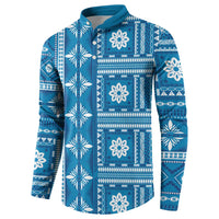 Fiji Masi All Blue Button Sweatshirt Tapa Pattern - Polynesian Pride