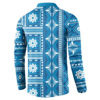 Fiji Masi All Blue Button Sweatshirt Tapa Pattern - Polynesian Pride