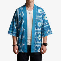 Fiji Masi All Blue Kimono Tapa Pattern - Polynesian Pride