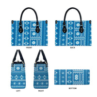 Fiji Masi All Blue Leather Bag Tapa Pattern - Polynesian Pride