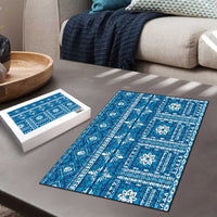 Fiji Masi All Blue Puzzle Tapa Pattern - Polynesian Pride