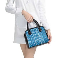 Fiji Masi All Blue Shoulder Handbag Tapa Pattern - Polynesian Pride