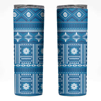 Fiji Masi All Blue Skinny Tumbler Tapa Pattern - Polynesian Pride