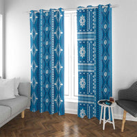 Fiji Masi All Blue Window Curtain Tapa Pattern - Polynesian Pride