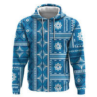 Fiji Masi All Blue Zip Hoodie Tapa Pattern - Polynesian Pride