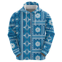 Fiji Masi All Blue Zip Hoodie Tapa Pattern - Polynesian Pride