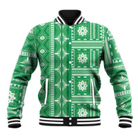 Fiji Masi All Green Baseball Jacket Tapa Pattern - Polynesian Pride