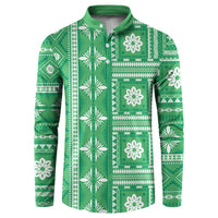 Fiji Masi All Green Button Sweatshirt Tapa Pattern - Polynesian Pride