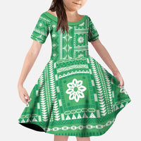 Fiji Masi All Green Family Matching Puletasi and Hawaiian Shirt Tapa Pattern - Polynesian Pride