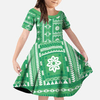 Fiji Masi All Green Family Matching Tank Maxi Dress and Hawaiian Shirt Tapa Pattern - Polynesian Pride