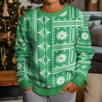 Fiji Masi All Green Kid Ugly Christmas Sweater Tapa Pattern - Polynesian Pride