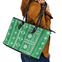 Fiji Masi All Green Leather Tote Bag Tapa Pattern - Polynesian Pride