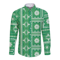 Fiji Masi All Green Long Sleeve Button Shirt Tapa Pattern LT01 Unisex Green - Polynesian Pride