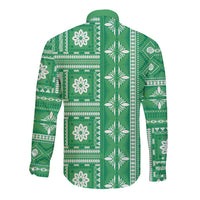 Fiji Masi All Green Long Sleeve Button Shirt Tapa Pattern LT01 - Polynesian Pride