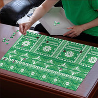 Fiji Masi All Green Puzzle Tapa Pattern - Polynesian Pride