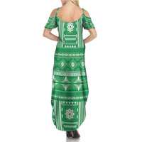 Fiji Masi All Green Summer Maxi Dress Tapa Pattern - Polynesian Pride