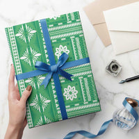 Fiji Masi All Green Wrapping Paper Tapa Pattern - Polynesian Pride
